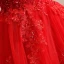 Affordable Red Outdoor / Garden Wedding Dresses 2021 Ball Gown Scoop Neck Long Sleeve Backless Appliques Lace Beading Floor-Length / Long Ruffle