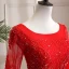 Affordable Red Outdoor / Garden Wedding Dresses 2021 Ball Gown Scoop Neck Long Sleeve Backless Appliques Lace Beading Floor-Length / Long Ruffle