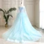 Flower Fairy Pool Blue Prom Dresses 2021 Ball Gown Off-The-Shoulder Short Sleeve Appliques Lace Flower Beading Watteau Train Ruffle Backless Formal Dresses