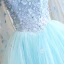Flower Fairy Pool Blue Prom Dresses 2021 Ball Gown Off-The-Shoulder Short Sleeve Appliques Lace Flower Beading Watteau Train Ruffle Backless Formal Dresses