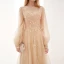Style Victorien Champagne Transparentes Dansant Robe De Bal 2021 Princesse Encolure Dégagée Gonflée Manches Longues Appliques En Dentelle Longue Volants Robe De Ceremonie