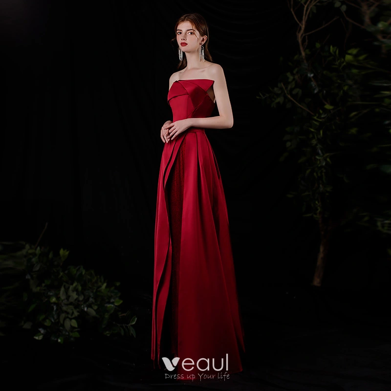 Strapless Satin A-line Long Prom Dresses, Simple Prom Dresses, 2021 Long Prom Dresses Strapless Satin A-line Long Prom Dresses, Simple Prom Dresses, 2021 Long Prom Dresses