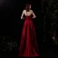 Modest / Simple Burgundy Satin Dancing Prom Dresses 2021 A-Line / Princess Strapless Sleeveless Floor-Length / Long Ruffle Backless Formal Dresses