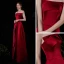 Modest / Simple Burgundy Satin Dancing Prom Dresses 2021 A-Line / Princess Strapless Sleeveless Floor-Length / Long Ruffle Backless Formal Dresses