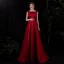 Fashion Burgundy Satin Dancing Prom Dresses 2021 A-Line / Princess Square Neckline Sleeveless Beading Sash Floor-Length / Long Ruffle Backless Formal Dresses