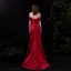 Modest / Simple Fashion Burgundy Satin Evening Dresses  2021 Trumpet / Mermaid Off-The-Shoulder Short Sleeve Split Front Sweep Train Backless Formal Dresses