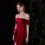 Modest / Simple Fashion Burgundy Satin Evening Dresses  2021 Trumpet / Mermaid Off-The-Shoulder Short Sleeve Split Front Sweep Train Backless Formal Dresses