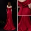 Modest / Simple Fashion Burgundy Satin Evening Dresses  2021 Trumpet / Mermaid Off-The-Shoulder Short Sleeve Split Front Sweep Train Backless Formal Dresses