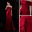 Modest / Simple Fashion Burgundy Satin Evening Dresses  2021 Trumpet / Mermaid Off-The-Shoulder Short Sleeve Split Front Sweep Train Backless Formal Dresses