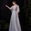 Illusion Grey See-through Prom Dresses 2021 A-Line / Princess Deep V-Neck Short Sleeve Appliques Lace Sequins Floor-Length / Long Ruffle Backless Formal Dresses