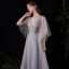 Illusion Grey See-through Prom Dresses 2021 A-Line / Princess Deep V-Neck Short Sleeve Appliques Lace Sequins Floor-Length / Long Ruffle Backless Formal Dresses