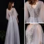 Illusion Grey See-through Prom Dresses 2021 A-Line / Princess Deep V-Neck Short Sleeve Appliques Lace Sequins Floor-Length / Long Ruffle Backless Formal Dresses