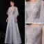 Illusion Grey See-through Prom Dresses 2021 A-Line / Princess Deep V-Neck Short Sleeve Appliques Lace Sequins Floor-Length / Long Ruffle Backless Formal Dresses