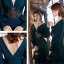 Sexy Ink Blue Evening Dresses  2021 Trumpet / Mermaid Deep V-Neck Puffy Long Sleeve Beading Floor-Length / Long Backless Formal Dresses