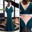Sexy Ink Blue Evening Dresses  2021 Trumpet / Mermaid Deep V-Neck Puffy Long Sleeve Beading Floor-Length / Long Backless Formal Dresses