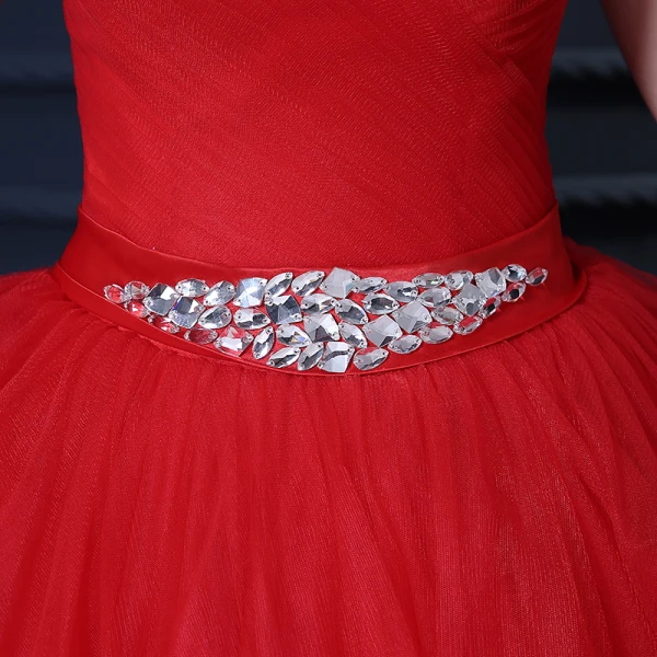Vintage / Retro Quinceañera Red Wedding Dresses 2021 Ball Gown Sweetheart Sleeveless Backless Rhinestone Sash Sweep Train Ruffle