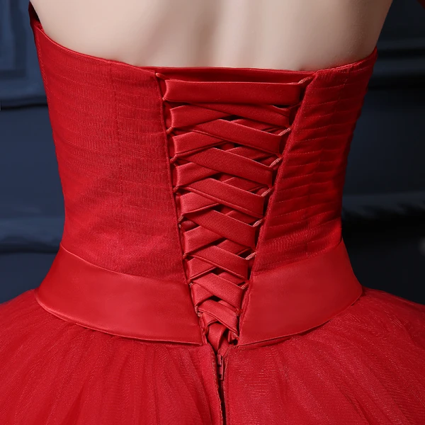 Vintage / Retro Quinceañera Red Wedding Dresses 2021 Ball Gown Sweetheart Sleeveless Backless Rhinestone Sash Sweep Train Ruffle