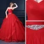 Vintage / Retro Quinceañera Red Wedding Dresses 2021 Ball Gown Sweetheart Sleeveless Backless Rhinestone Sash Sweep Train Ruffle