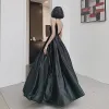 Simple Noire Velour Satin Dansant Robe De Bal 2021 Princesse Bretelles Spaghetti Sans Manches Longue Volants Dos Nu Robe De Ceremonie