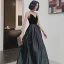 Schlicht Schwarz Velour Satin Tanzen Ballkleider 2021 A Linie Spaghettiträger Ärmellos Lange Rüschen Rückenfreies Festliche Kleider