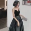 Schlicht Schwarz Velour Satin Tanzen Ballkleider 2021 A Linie Spaghettiträger Ärmellos Lange Rüschen Rückenfreies Festliche Kleider