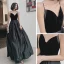 Schlicht Schwarz Velour Satin Tanzen Ballkleider 2021 A Linie Spaghettiträger Ärmellos Lange Rüschen Rückenfreies Festliche Kleider