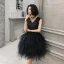Fashion Black Party Dresses 2021 Ball Gown V-Neck Sleeveless Sequins Short Cascading Ruffles Backless Formal Dresses