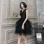 Fashion Black Party Dresses 2021 Ball Gown V-Neck Sleeveless Sequins Short Cascading Ruffles Backless Formal Dresses