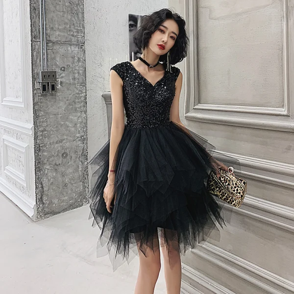 homecoming dresses 2021 black 2021 Sparkly Glitter Sequin Prom Dresses One Shoulder Black Ball Gown –  classygown main image 1