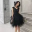 Fashion Black Party Dresses 2021 Ball Gown V-Neck Sleeveless Sequins Short Cascading Ruffles Backless Formal Dresses
