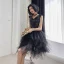 Fashion Black Party Dresses 2021 Ball Gown V-Neck Sleeveless Sequins Short Cascading Ruffles Backless Formal Dresses
