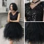 Fashion Black Party Dresses 2021 Ball Gown V-Neck Sleeveless Sequins Short Cascading Ruffles Backless Formal Dresses