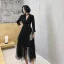 Chic / Beautiful Black Homecoming Graduation Dresses 2021 A-Line / Princess V-Neck 3/4 Sleeve Tea-length Cascading Ruffles Formal Dresses