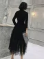 Chic / Beautiful Black Homecoming Graduation Dresses 2021 A-Line / Princess V-Neck 3/4 Sleeve Tea-length Cascading Ruffles Formal Dresses