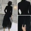Chic / Beautiful Black Homecoming Graduation Dresses 2021 A-Line / Princess V-Neck 3/4 Sleeve Tea-length Cascading Ruffles Formal Dresses