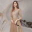 Vintage / Retro Champagne See-through Dancing Prom Dresses 2021 A-Line / Princess High Neck 1/2 Sleeves Appliques Lace Beading Floor-Length / Long Ruffle Backless