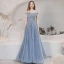 Élégant Océan Bleu Dansant Robe De Bal 2021 Princesse Bretelles Spaghetti Manches Courtes Appliques En Dentelle Perlage Paillettes Glitter Tulle Longue Plissée Dos Nu Robe De Ceremonie