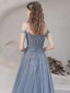 Élégant Océan Bleu Dansant Robe De Bal 2021 Princesse Bretelles Spaghetti Manches Courtes Appliques En Dentelle Perlage Paillettes Glitter Tulle Longue Plissée Dos Nu Robe De Ceremonie