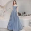 Élégant Océan Bleu Dansant Robe De Bal 2021 Princesse Bretelles Spaghetti Manches Courtes Appliques En Dentelle Perlage Paillettes Glitter Tulle Longue Plissée Dos Nu Robe De Ceremonie