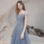 Élégant Océan Bleu Dansant Robe De Bal 2021 Princesse Bretelles Spaghetti Manches Courtes Appliques En Dentelle Perlage Paillettes Glitter Tulle Longue Plissée Dos Nu Robe De Ceremonie