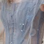 Élégant Océan Bleu Dansant Robe De Bal 2021 Princesse Bretelles Spaghetti Manches Courtes Appliques En Dentelle Perlage Paillettes Glitter Tulle Longue Plissée Dos Nu Robe De Ceremonie