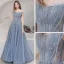 Élégant Océan Bleu Dansant Robe De Bal 2021 Princesse Bretelles Spaghetti Manches Courtes Appliques En Dentelle Perlage Paillettes Glitter Tulle Longue Plissée Dos Nu Robe De Ceremonie