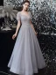 Haut de Gamme Gris Dansant Robe De Bal 2021 Princesse Encolure Carrée Manches Courtes Perlage Paillettes Longue Volants Dos Nu Robe De Ceremonie