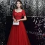 Haut de Gamme Gris Dansant Robe De Bal 2021 Princesse Encolure Carrée Manches Courtes Perlage Paillettes Longue Volants Dos Nu Robe De Ceremonie