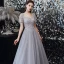 Haut de Gamme Gris Dansant Robe De Bal 2021 Princesse Encolure Carrée Manches Courtes Perlage Paillettes Longue Volants Dos Nu Robe De Ceremonie