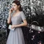 Haut de Gamme Gris Dansant Robe De Bal 2021 Princesse Encolure Carrée Manches Courtes Perlage Paillettes Longue Volants Dos Nu Robe De Ceremonie