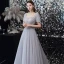 Haut de Gamme Gris Dansant Robe De Bal 2021 Princesse Encolure Carrée Manches Courtes Perlage Paillettes Longue Volants Dos Nu Robe De Ceremonie