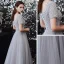 Haut de Gamme Gris Dansant Robe De Bal 2021 Princesse Encolure Carrée Manches Courtes Perlage Paillettes Longue Volants Dos Nu Robe De Ceremonie