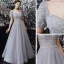 Haut de Gamme Gris Dansant Robe De Bal 2021 Princesse Encolure Carrée Manches Courtes Perlage Paillettes Longue Volants Dos Nu Robe De Ceremonie