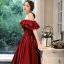 Modest / Simple Burgundy Dancing Prom Dresses 2021 A-Line / Princess Off-The-Shoulder Short Sleeve Floor-Length / Long Ruffle Backless Formal Dresses